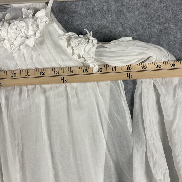 Belle France Silk Blend Top Women Small Floral Cold Shoulder Fairy Boho Romantic - Picture 6 of 16